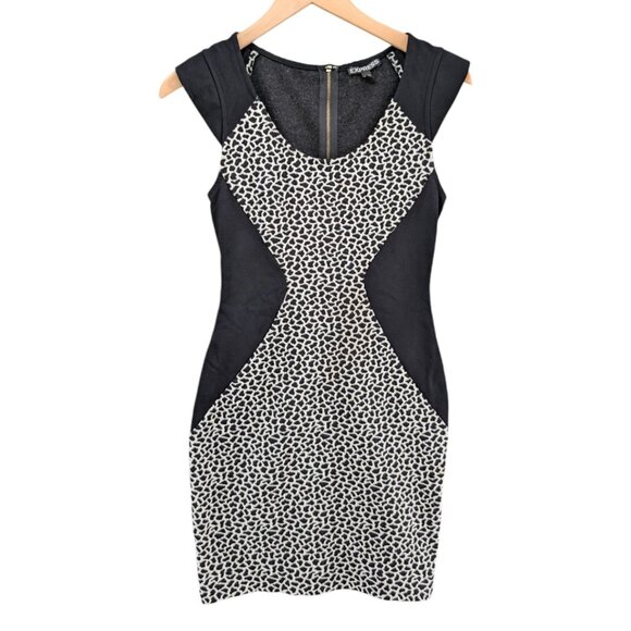 Express Bodycon Mini Dress Black White Animal Print Cap Sleeve Stretch Size 2 - Picture 1 of 10